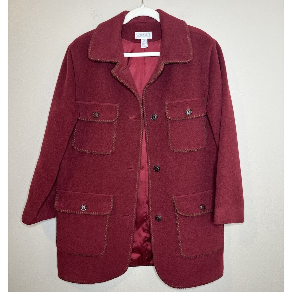 Red Wool Field Jacket Chore Coat Western Contrast Stitch Lands End 12 Preppy Mid
